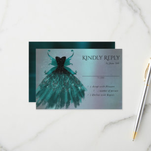 Gothic Fairy Teal Gown Deep Midnight Grönt Sheen OSA Kort