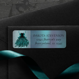 Gothic Fairy Teal Gown Deep Midnight Grönt Sheen Returadress Etikett