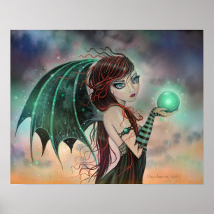 Gothic Fairy Vampire Grönt Gem Fantasy Art Poster