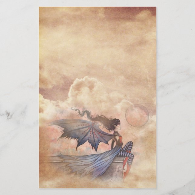 Gothic Fairy Vampire in Clouds Stationary Brevpapper (Framsida)