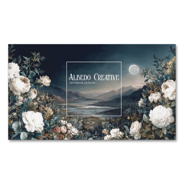 Gothic Fairytale Floral Mountain Moon Landscape Magnetiska Visitkort (Framsida)