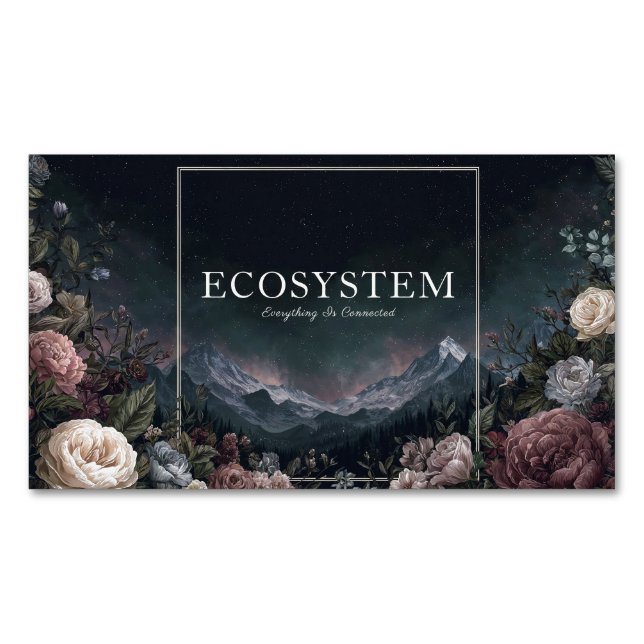 Gothic Fairytale Rose Frame Starry Night Mountain Magnetiska Visitkort (Framsida)