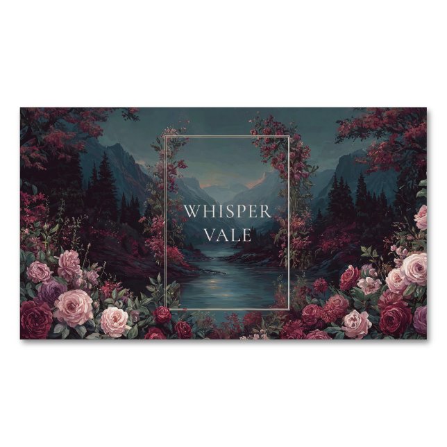 Gothic Fairytale Rose River Valley Night Landscape Magnetiska Visitkort (Framsida)
