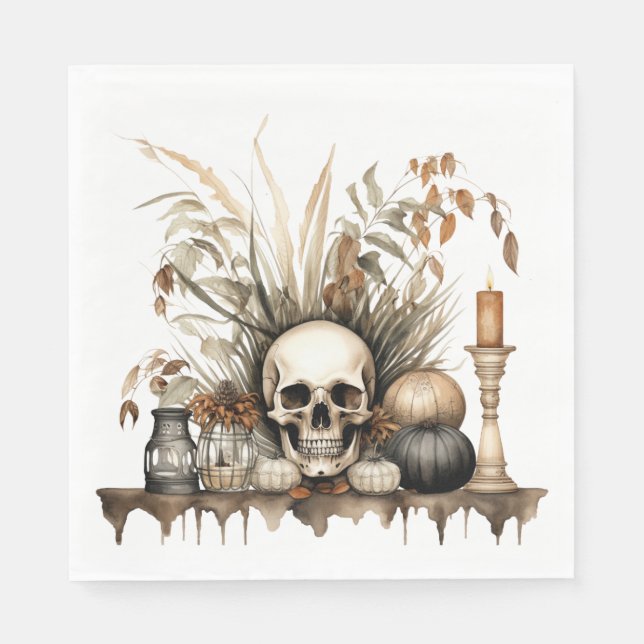 Gothic Fall - Skull och Pampas Grass Party Pappersservett (Framsidan)
