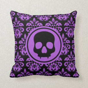Gothic Fanged Halloween lila Damask Kudde