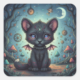 Gothic Fantasy Baby KitBat Fyrkantigt Klistermärke