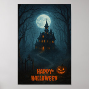 Gothic Fantasy Brött slott och konstgjord moonli Poster
