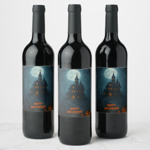 Gothic Fantasy Brött slott och konstgjord moonli Vinflaska Etikett