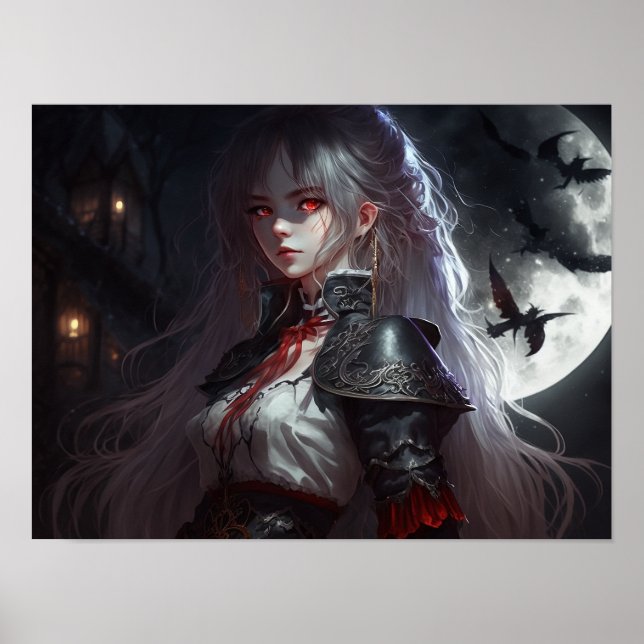 Gothic Fantasy Demon Anime Girl in Armor Poster (Framsidan)