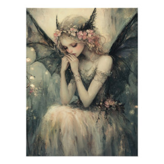 Gothic Fantasy Fairy with Floral Crown Wall Art Fototryck