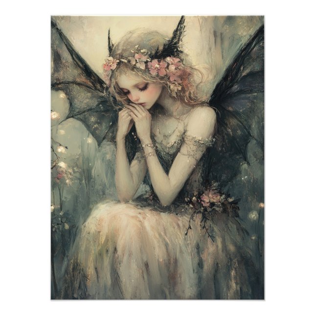 Gothic Fantasy Fairy with Floral Crown Wall Art Fototryck (Framsidan)