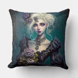 Gothic Fantasy Girl med Lavender Flowers Pillow Kudde