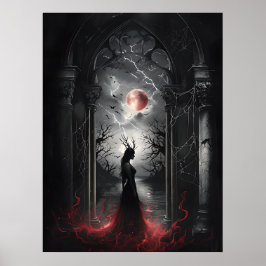 Gothic Fantasy Scene - Red Måne Silhouette Art Poster