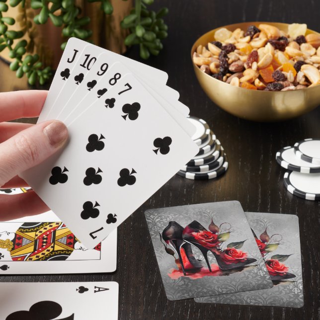 Gothic Fashionista Red Grund Stilettos med Ro Casinokort (På plats)