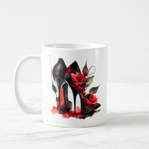Gothic Fashionista Red Grund Stilettos med Ro Kaffemugg