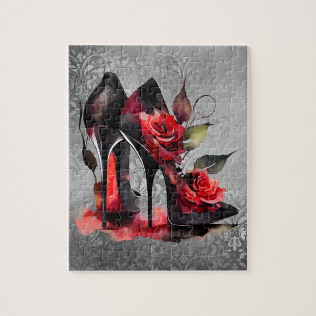 Gothic Fashionista Red Grund Stilettos med Ro Pussel (Vertikal)