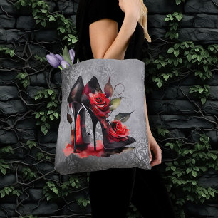 Gothic Fashionista Red Grund Stilettos med Ro Tygkasse