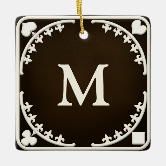 Gothic Filigree Monogrammed Personlig Gift Julgransprydnad Keramik (Framsida)