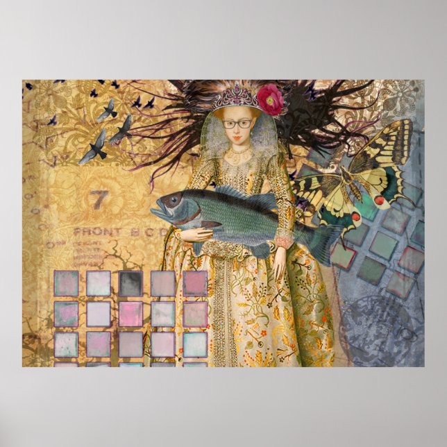 Gothic Fish Pisces Woman Renaissance Whimsical Poster (Framsidan)