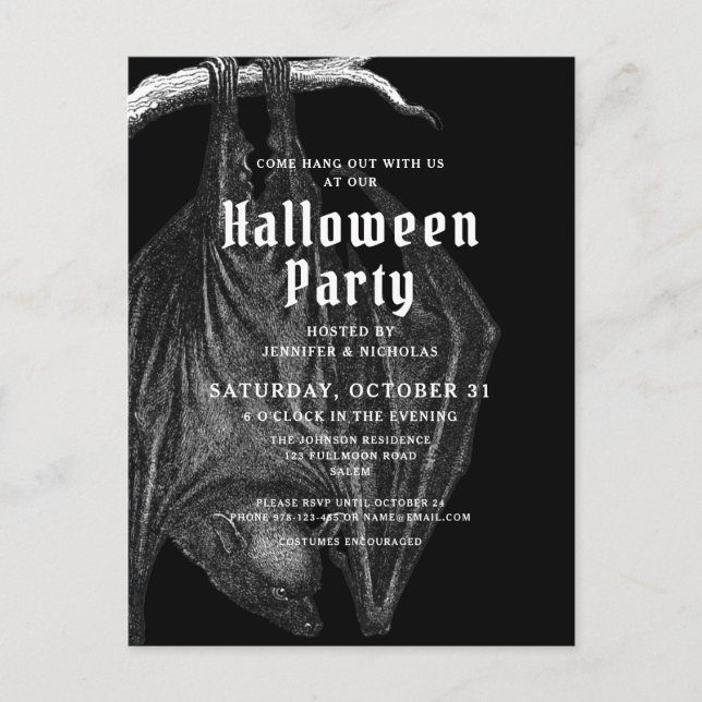Gothic Fladdermöss Halloweenfest Inbjudan  (Framsida)