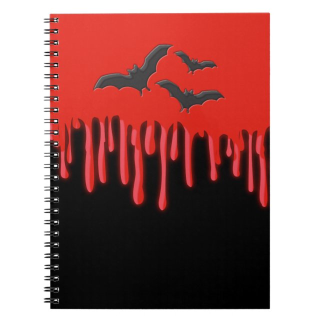 Gothic Fladdermöss & Red Dripping Blood Halloween Anteckningsbok (Framsidan)