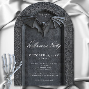 Gothic Fladdermus Arched Gravsten Halloween fest Inbjudningar