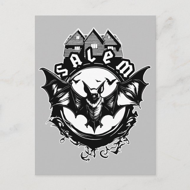 Gothic Fladdermus och Salem Witch House Vykort (Framsida)