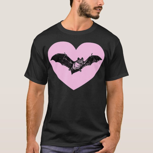 Gothic Fladdermus Red Heart Goth Halloween Valenti T Shirt (Framsida)