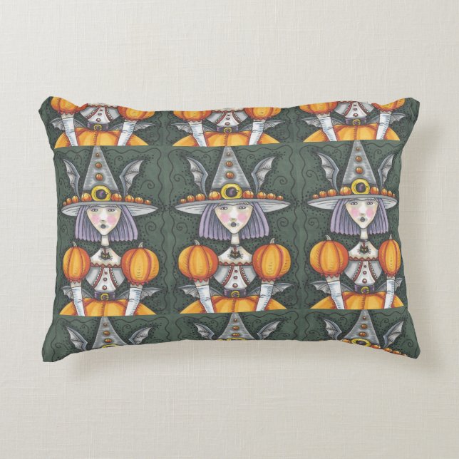 Gothic Fladdermus Witch HALLOWEEN ACCENT PILLOW Prydnadskudde (Framsidan)
