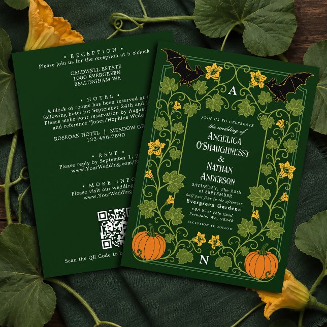 Gothic Fladderpumpa Blommig Höstbröllop QR-kod Inbjudningar (Skapare uppladdad)