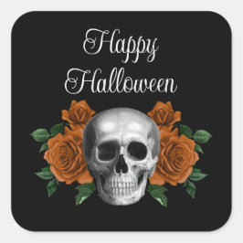 Gothic Floral Skull Halloween Fyrkantigt Klistermärke