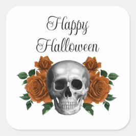 Gothic Floral Skull Halloween Fyrkantigt Klistermärke