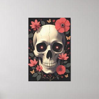 Gothic Floral Skull - Stylized Skull Canvastryck