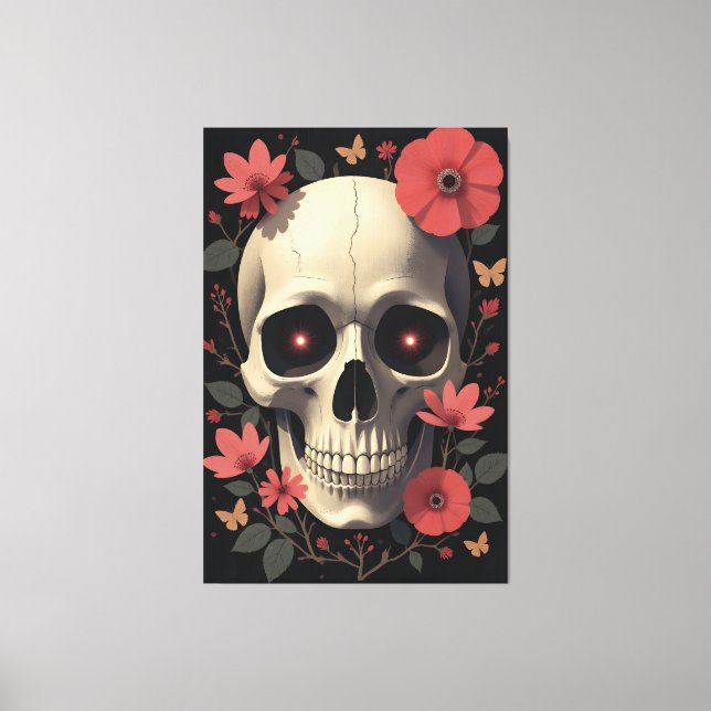 Gothic Floral Skull - Stylized Skull Canvastryck (Framsida)