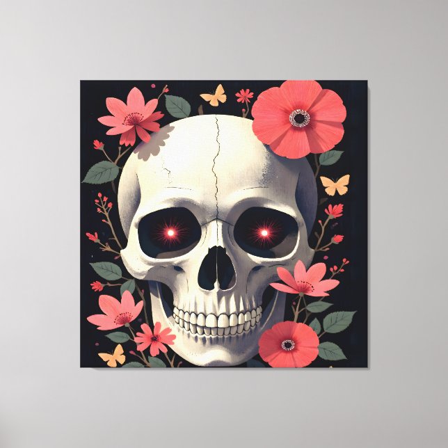 Gothic Floral Skull - Stylized Skull Canvastryck (Framsida)