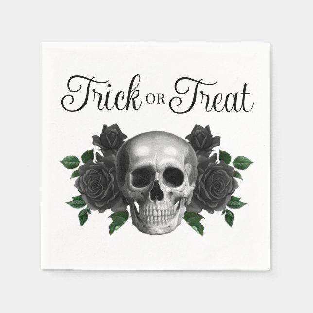 Gothic Floral Skull Trick Or Treat Halloween Pappersservett (Framsidan)