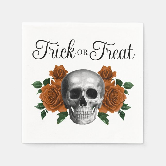 Gothic Floral Skull Trick Or Treat Halloween Pappersservett (Framsidan)