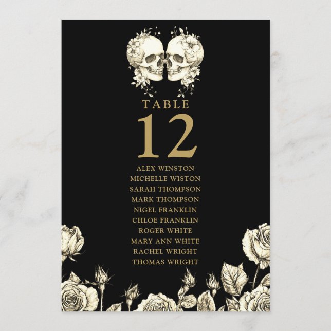 Gothic Floral Skulls Table Number Seating Chart Inbjudningar (Framsida)