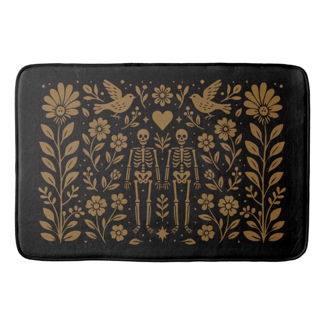 Gothic Folk Art Skeleton Bath Mat Badrumsmatta (Framsidan)