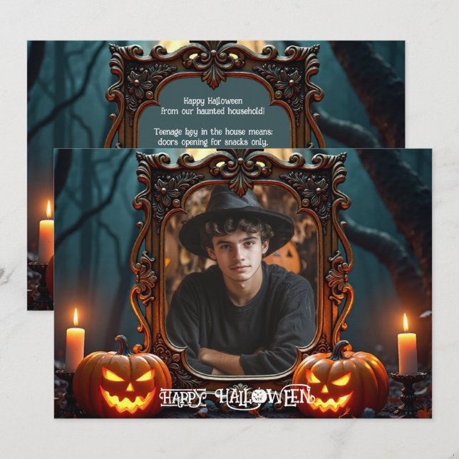 🎃Gothic Forest Glow Anpassad Fotokort Inbjudningar (Fram/baksida)
