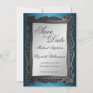 Gothic Frame Grå Blå Save the Date-inbjudningar Inbjudningar