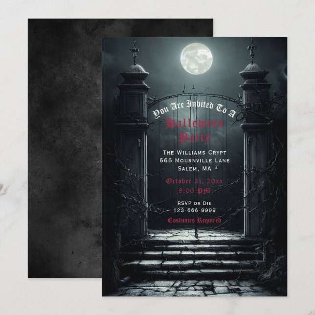 Gothic Full Moon Halloween-inbjudan Inbjudningar (Fram/baksida)