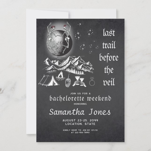 Gothic Full Moon Skeletons Last Trail Bachelorette Inbjudningar (Framsida)