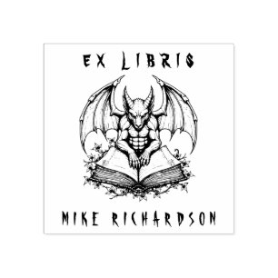 Gothic Gargoyle Guarding Bok Horror Ex Libris Stämpel