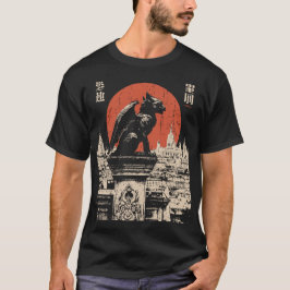 Gothic Gargoyle Red Måne japansk urban Fantasy T Shirt