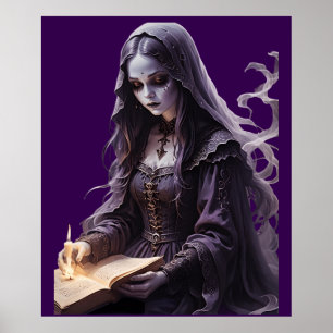 Gothic Ghost som läser Bok av Spådomar genom ljus Poster