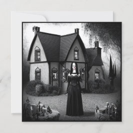 Gothic Girl and Haunted House Halloween Inbjudningar