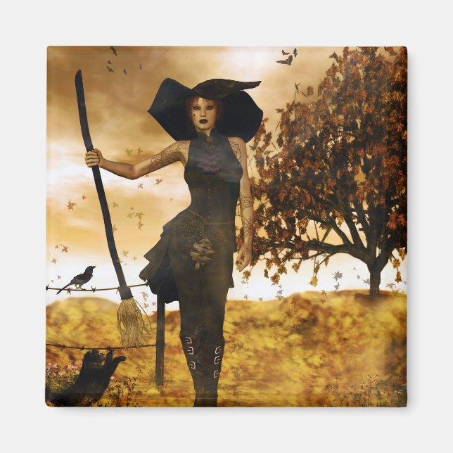 Gothic Girl Autumn Witch Magnet (Framsidan)
