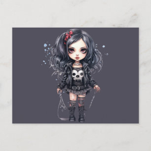 Gothic Girl Black och Grått Halloween Helg Vykort