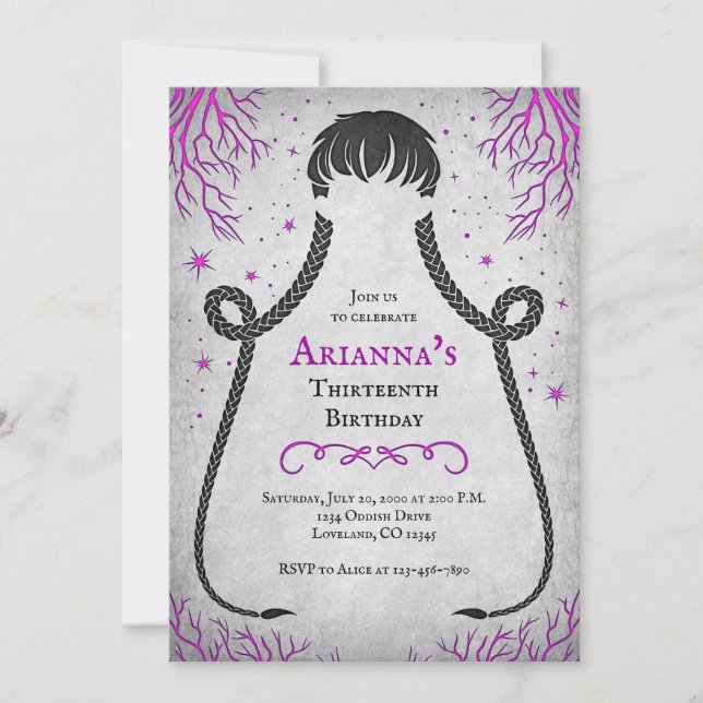 Gothic Girl Braids Birthday-inbjudan Inbjudningar (Framsida)